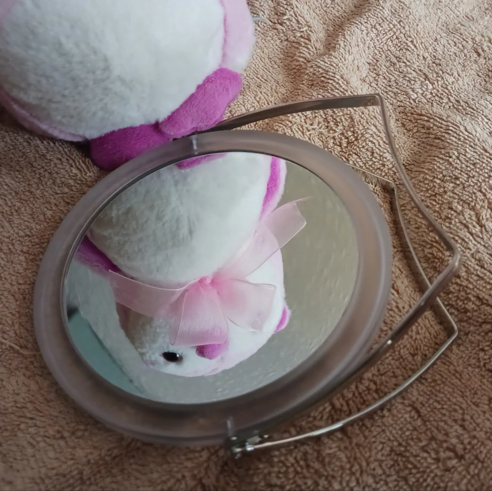 Two side foldable makeup / shaving MIRROR clear frame, silver stand, 4 7/8 inch